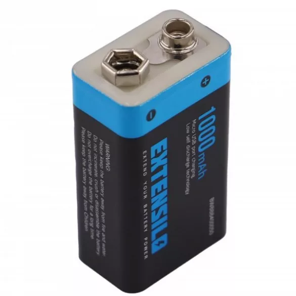 9V Li-polymer akkumulátor 400mAh (1000mah/3,7V cellakapacitás) microUSB - VHBW