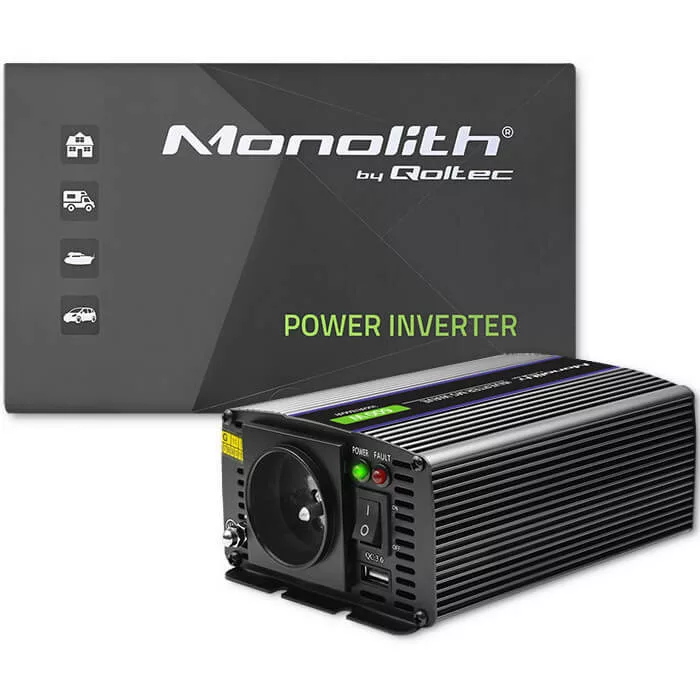 Inverter Qoltec 12V 300W/600W trapéz -1 x usb -szivargyújtó + szemes sarus kábel