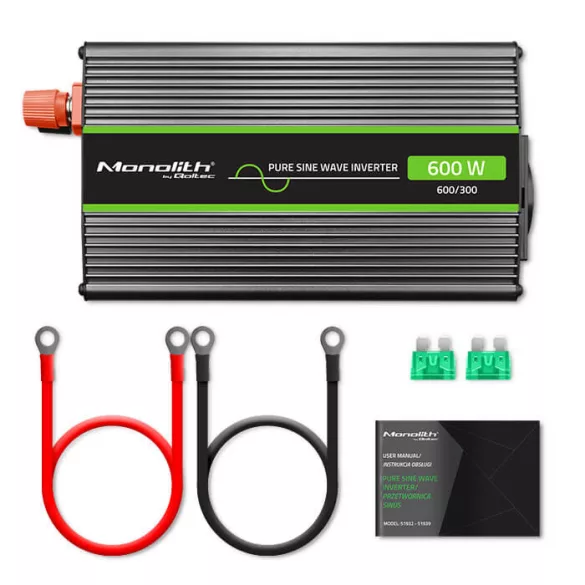 Inverter Qoltec 12V 300W/600W SINUS -1 x usb - szemes sarus kábellel