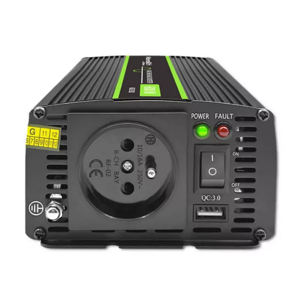 Inverter Qoltec 12V 300W/600W SINUS -1 x usb - szemes sarus kábellel