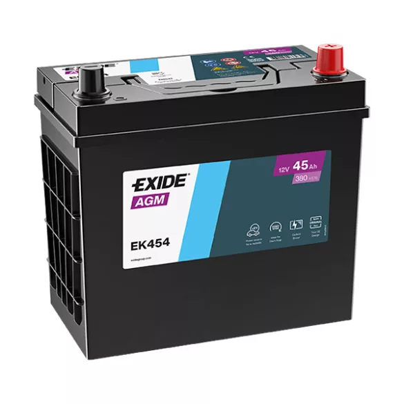 EXIDE Start-Stop AGM EK454 12V 45Ah 380A autó akkumulátor JOBB+ vastag saru Asia