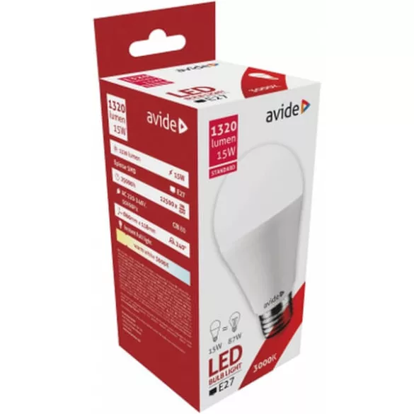 Avide E27 A60 LED Globe 15W/ 85W 3000K 240° 1250lm