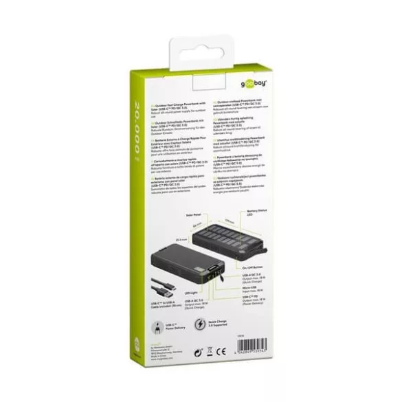 Külső akku napelemes 20000mAh Goobay