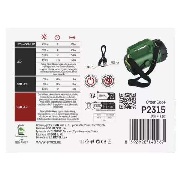 Tölthető reflektor P2315 LED 700lm 3600mAh Li-ion