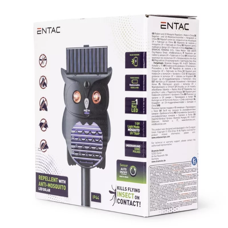 Elektromos szúnyog+ rágcsáló riasztó bagoly 1800mAh 18650 solar IP44 Entac Elektromos szúnyog+ rágcsáló riasztó bagoly 1800mAh 18650 solar IP44 Entac