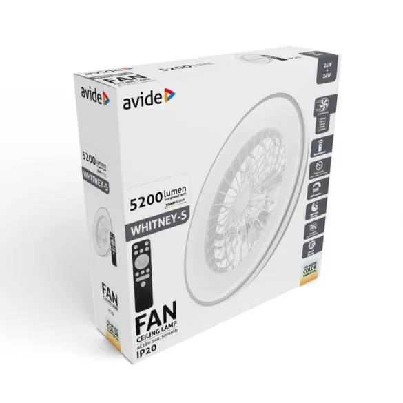 Avide Mennyezeti lámpa ventilátorral Wanda ezüst, 2x24W+15W motor, távirányítós