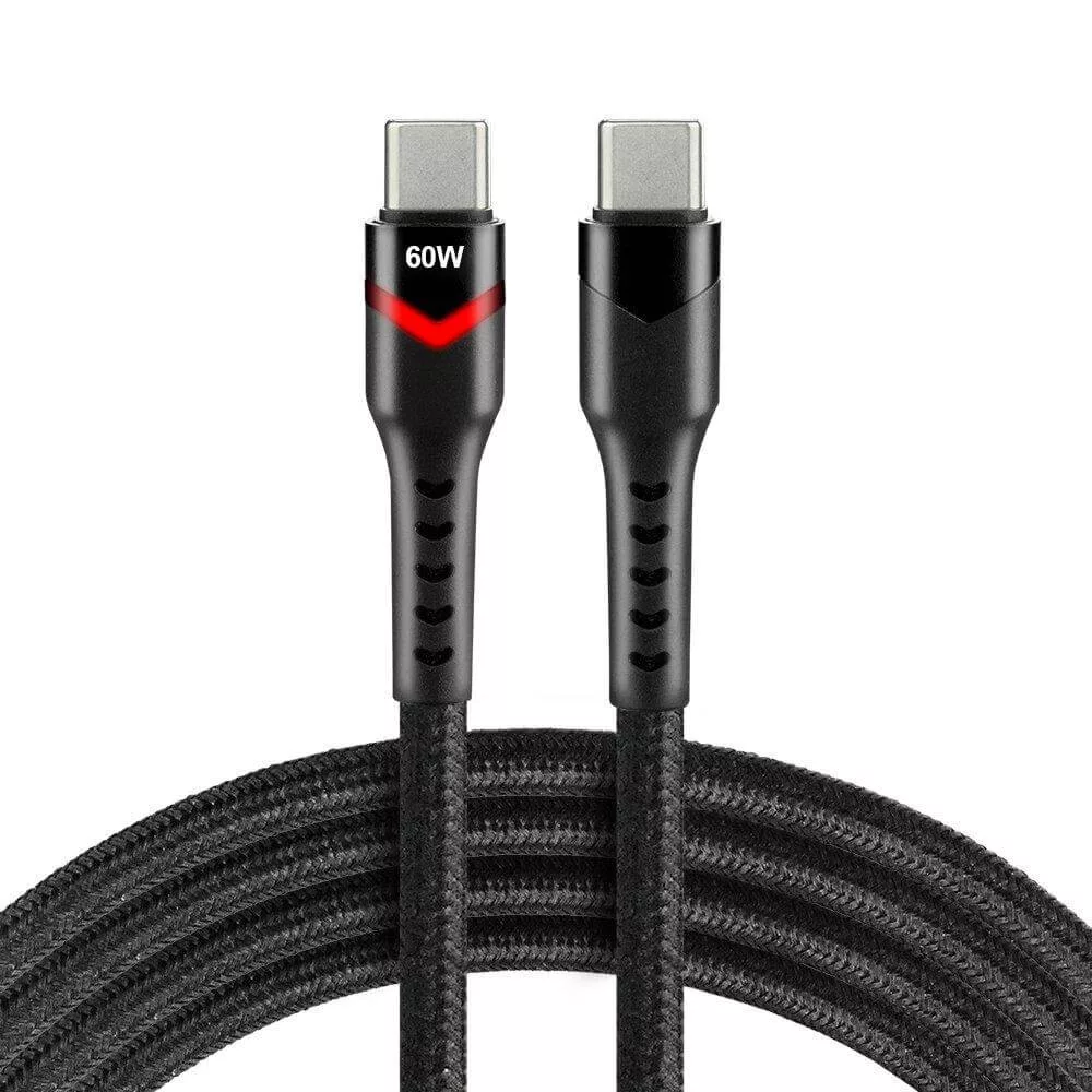 everActive USB-C PD RGB LED kábel 60W 20V/3A gyorstöltés fekete
