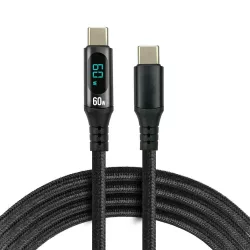   everActive USB-C PD LCD kábel Power Delivery 2.0 3A/20V 60W gyorstöltés 1m feket