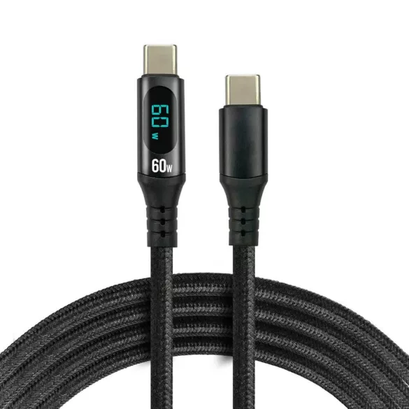everActive USB-C PD LCD kábel Power Delivery 2.0 3A/20V 60W gyorstöltés 1m feket