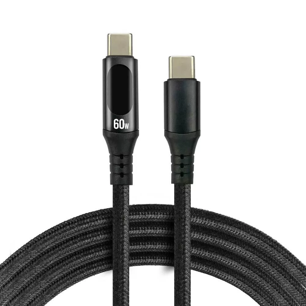 everActive USB-C PD LCD kábel Power Delivery 2.0 3A/20V 60W gyorstöltés 1m feket