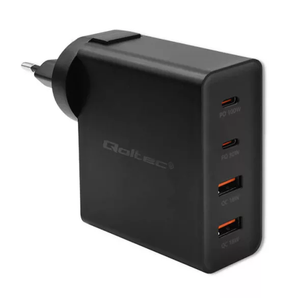 Qoltec USB töltő 130W GaN |5-20V| 1.5-3.25A | 1x USB-C| 1x USB A