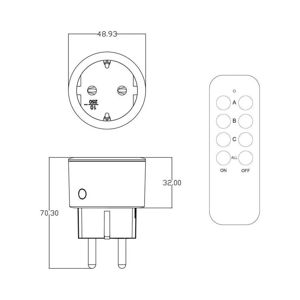 Entac Távirányítós Hálózati Adapter, 3 Aljzat/Távirányító