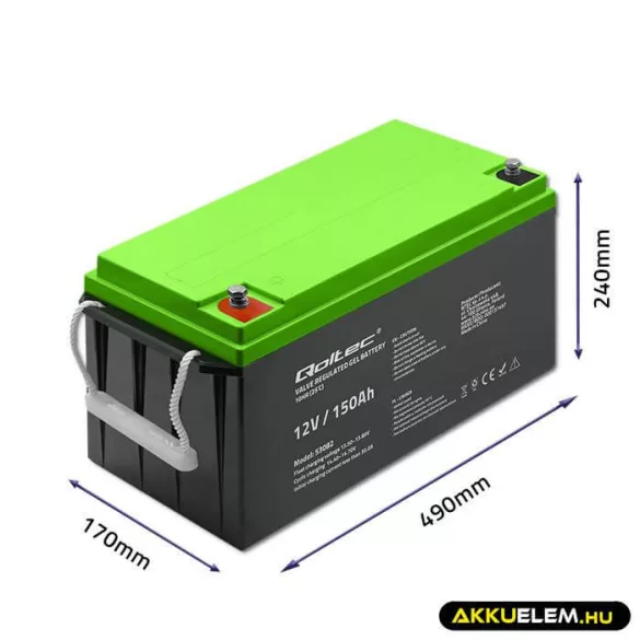 Qoltec GEL Akkumulátor 12V 150Ah lakókocsihoz, hajóhoz, biztonsági rendszerekhez