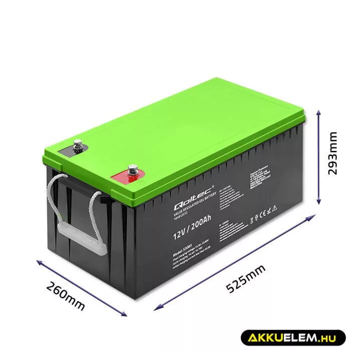 Qoltec GEL Akkumulátor 12V 200Ah lakókocsihoz, hajóhoz, biztonsági rendszerekhez