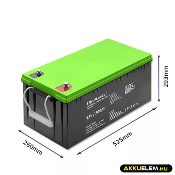 Qoltec GEL Akkumulátor 12V 200Ah lakókocsihoz, hajóhoz, biztonsági rendszerekhez
