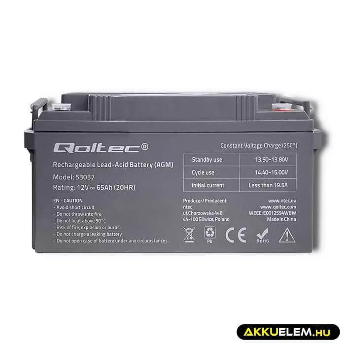 Qoltec AGM Akkumulátor 12V 65Ah  max 780A