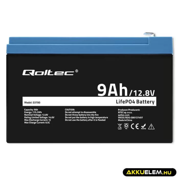 Qoltec LiFePO4 Akkumulátor 12.8V 9Ah 115.2Wh BMS