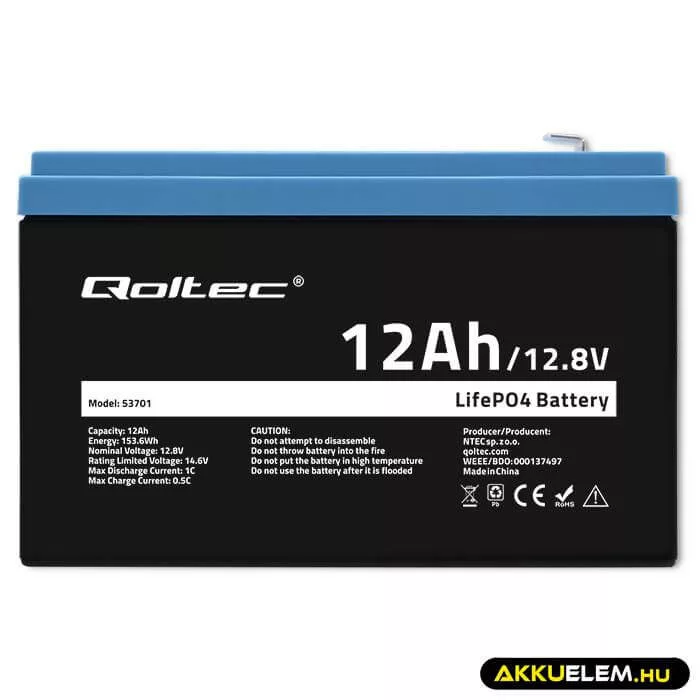 Qoltec LiFePO4 Akkumulátor 12.8V 12Ah 153.6Wh BMS