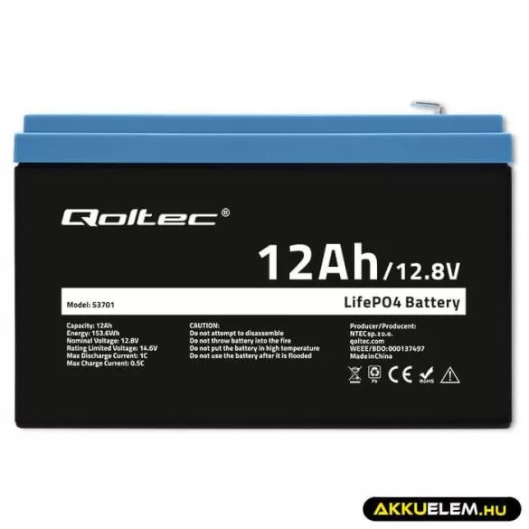 Qoltec LiFePO4 Akkumulátor 12.8V 12Ah 153.6Wh BMS