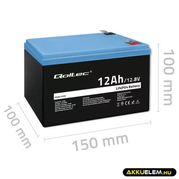 Qoltec LiFePO4 Akkumulátor 12.8V 12Ah 153.6Wh BMS