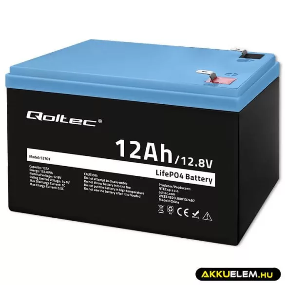Qoltec LiFePO4 Akkumulátor 12.8V 12Ah 153.6Wh BMS