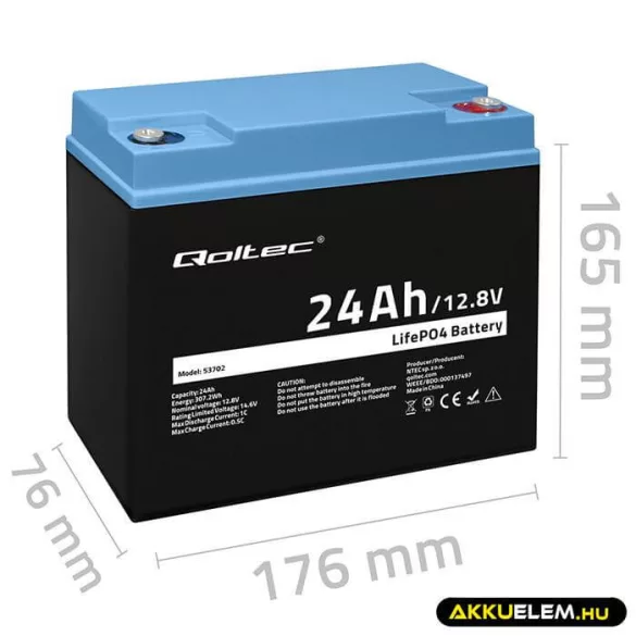 Qoltec LiFePO4 Akkumulátor 12.8V 24Ah 307.2Wh BMS
