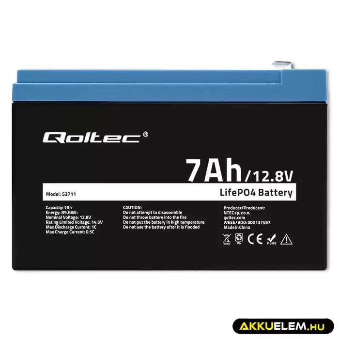 Qoltec LiFePO4 Akkumulátor 12.8V 7Ah 89.6Wh BMS