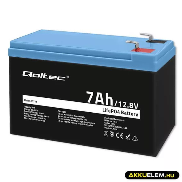 Qoltec LiFePO4 Akkumulátor 12.8V 7Ah 89.6Wh BMS