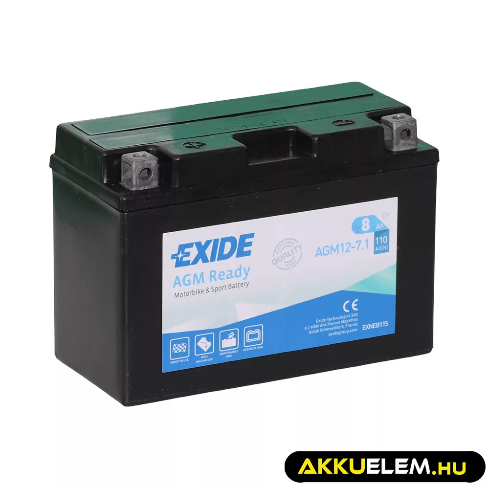 Exide motorkerékpár akkumulátor 12V 8Ah AGM 12-7.1 110A (YT9B) Bal+ GyZ Exide motorkerékpár akkumulátor 12V 8Ah AGM 12-7.1 110A (YT9B) Bal+ GyZ