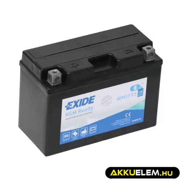 Exide motorkerékpár akkumulátor 12V 8Ah AGM 12-7.1 110A (YT9B) Bal+ GyZ