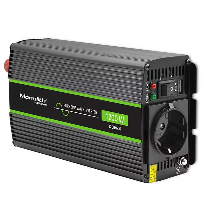 Inverter Qoltec 12V 600W/1200W SINUS -1 x usb - szemes sarus kábellel