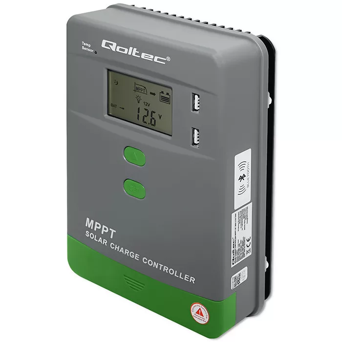 Qoltec Napelem Töltésvezérlő 12V/24V 30A MPPT SOLAR 2xUSB Bluetooth Qoltec Napelem Töltésvezérlő 12V/24V 30A MPPT SOLAR 2xUSB Bluetooth