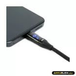 Adatkábel - Type-C/Type-C teljesítmény kijelzéssel fekete 1m 3A 60W