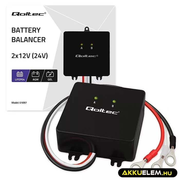 Qoltec - töltéskiegyenlítő 24V 2x12V 5A LiFePO4 AGM GEL