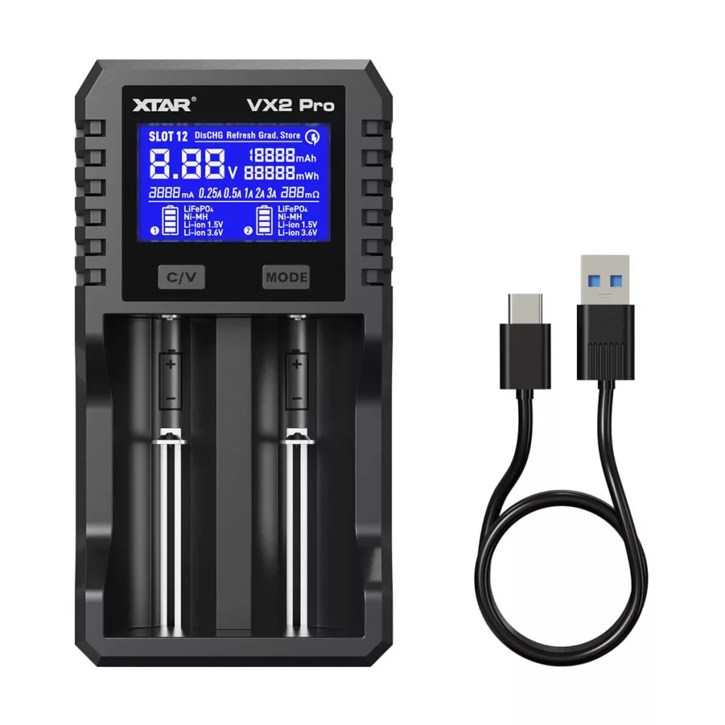 XTAR VX2 Pro Set Li-ion LiFePO4 Ni-MH Kétcsatornás töltő teszter