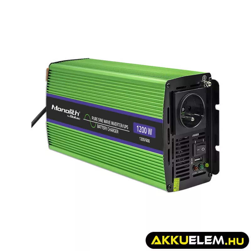 Qoltec színusz Inverter + Akkumulátor töltő, UPS 600W/1200W 12V -> 230V