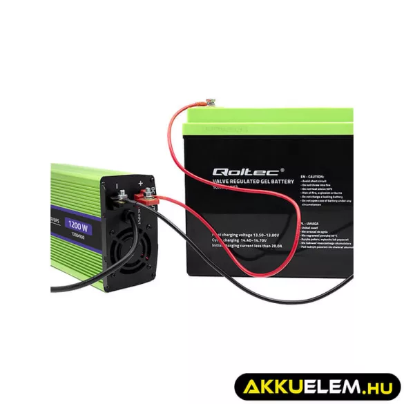 Qoltec színusz Inverter + Akkumulátor töltő, UPS 600W/1200W 12V -> 230V
