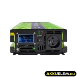 Qoltec színusz Inverter + Akkumulátor töltő, UPS 1000W/2000W 12V -> 230V LCD