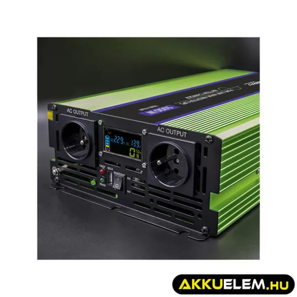 Qoltec színusz Inverter + Akkumulátor töltő, UPS  2500W/5000 12V -> 230V LCD
