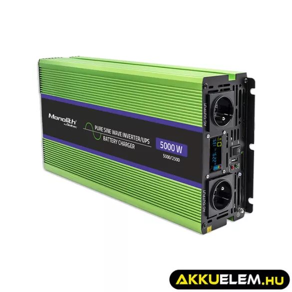 Qoltec színusz Inverter + Akkumulátor töltő, UPS  2500W/5000 12V -> 230V LCD