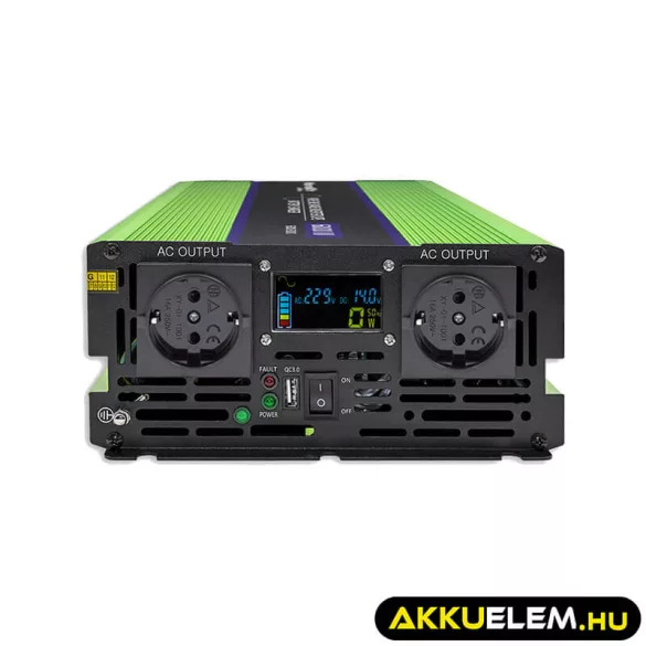 Qoltec színusz Inverter + Akkumulátor töltő, UPS 3000W/6000W 12V -> 230V LCD