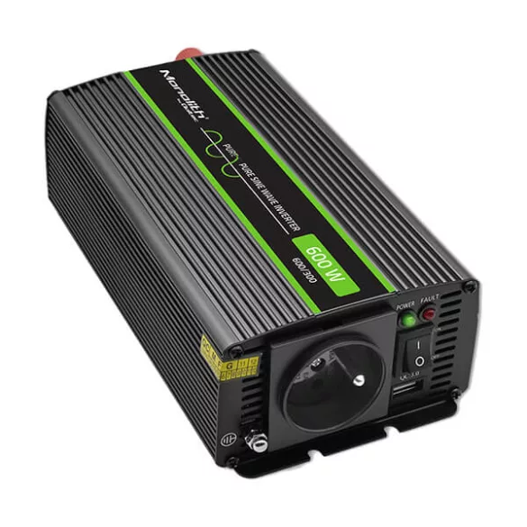 Qoltec Inverter 1200 trapéz 12V -> 230V 600/1200W USB