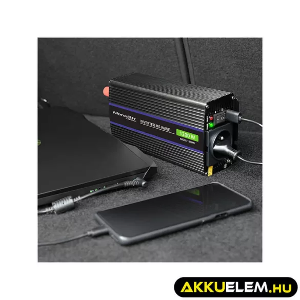Qoltec Inverter 1200 trapéz 12V -> 230V 600/1200W USB