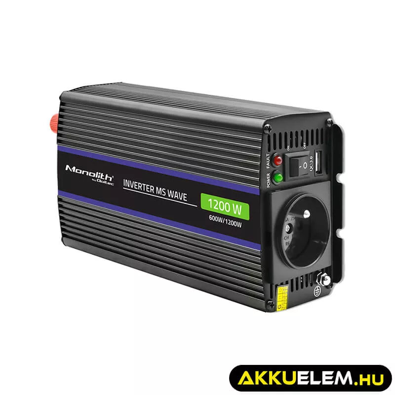 Qoltec Inverter 1200 trapéz 12V -> 230V 600/1200W USB