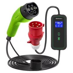   Qoltec Elektromos autó töltő Állítható töltőárammal 2in1 Type2 11kW CEE 5 PIN LCD 3 fázis Hordozható 5m