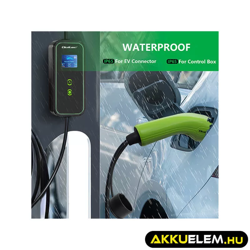 Qoltec Elektromos autó töltő Állítható töltőárammal 2in1 Type2 11kW CEE 5 PIN Wi-fi LCD 3 fázis Hordozható 5m