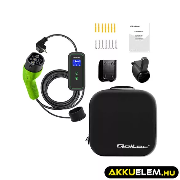 Qoltec Elektromos autó töltő Állítható töltőárammal 2in1 Type2 3.5kW 230V Wi-fi LCD Hordozható 5m