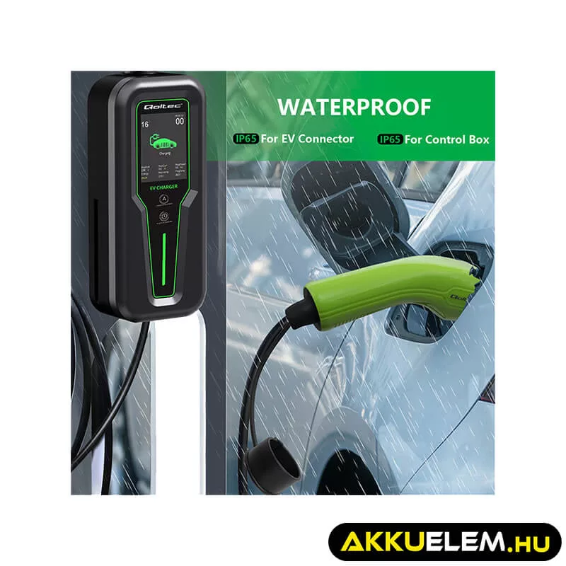 Qoltec EV töltő Elektromos autó töltő 2-in-1 Type2 Szabályozható töltőáram 3.5kW 230V LCD Hordozható 5m