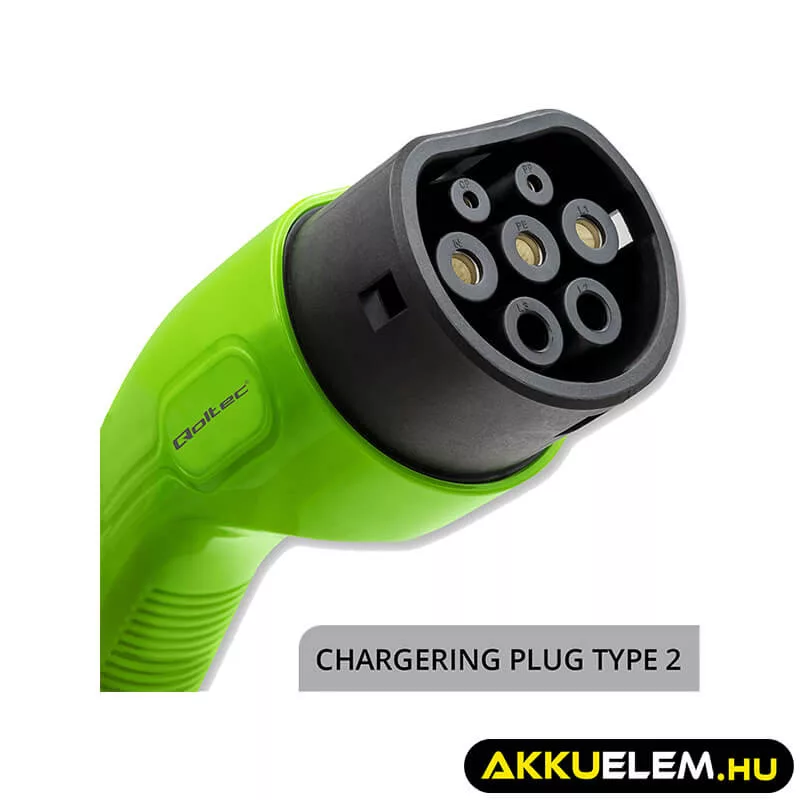 Qoltec EV töltő Elektromos autó töltő Szabályozható töltőáram 2-in-1 type2 7kW 230V CEE 3 PIN LCD Hordozható 5m