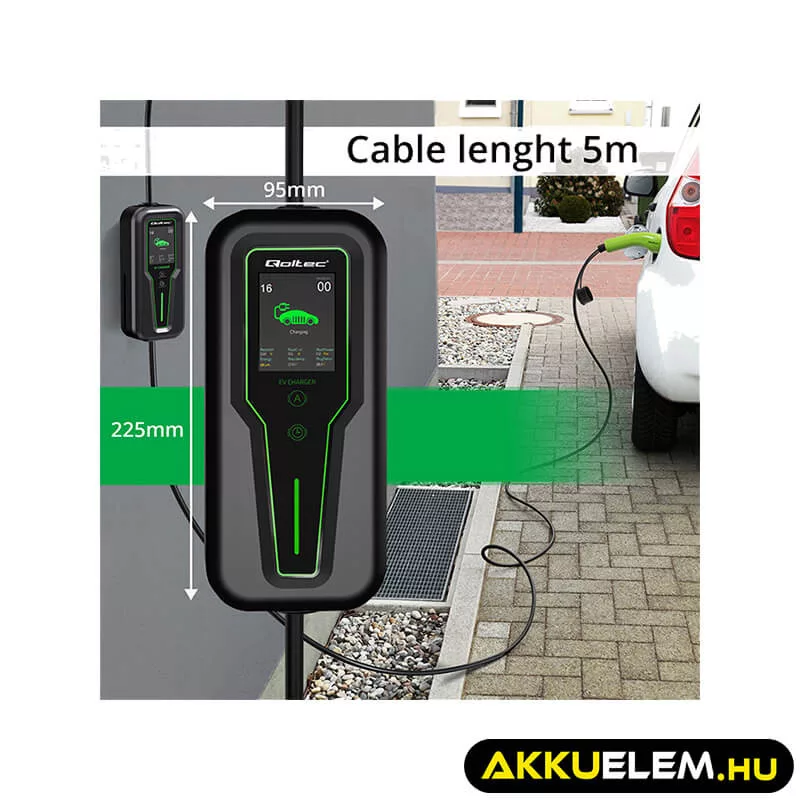 Qoltec Elektromos autó töltő Állítható töltőárammal 2in1 Type2 11kW CEE 5 PIN LCD 3 fázis Hordozható 5m